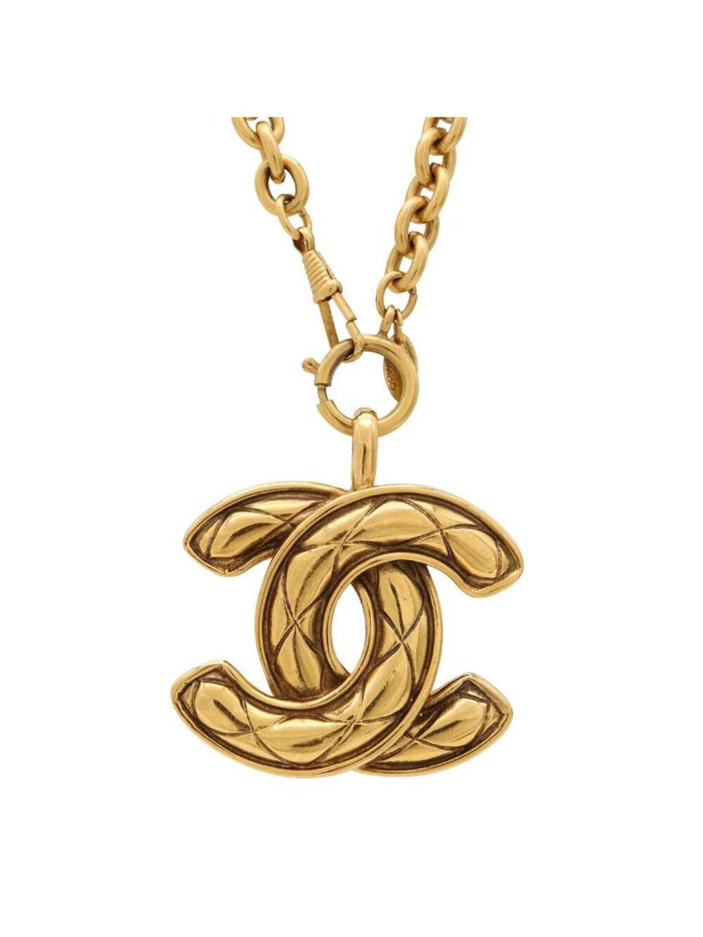 Chanel CC Logo Quilted Vintage Chain Pendant Gold Plated